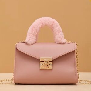 💝Trendy Pink Mini Bag w/faux Fur Handle